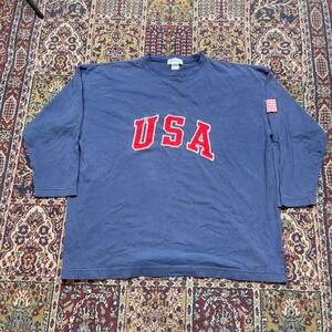 VTG 90s MENDOCINO Mens Blue USA Graphic Half Sleeve Shirt Flag Patch embroidered